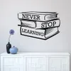 Lettering Study Books Wall Sticker Never Stop Learning Motivational Quote Wall Decal Library Classroom Decor Vinyl Mural AY1689