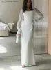 Grundläggande avslappnade klänningar Elegant Mesh White Women Evening Dress Long Slve Square Collar Flare Slve Female Midi Robe 2024 Summer Solid Lady Dresses T240412