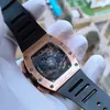 Super Factory Watches of Mens Carbon Fiber Case RM 011 Gummi Strap Automatisk rörelse Transparent Back Classic Original Clasp Men Watch armbandsur