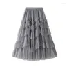 Rokken solide kleur veelzijdige mesh a-line jurk puur all-matching voor vrouwen