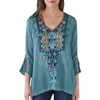 Boho Floral Embroidery Mexican Blouse Shirts Vintage Chic Autumn Women Ethnic Hippie Shirt Fashion Tops 240412
