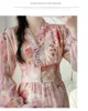 Maternity Dresses Japanese Style Pregnant Womens Spring Floral Dress Long Lantern Sleeve Fashion Printing Maternity Chiffon Dress Elegant Clothes 240412