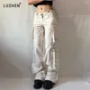 Pantalon de cargaison de streetwear de Jeans pour femmes Ins White Pocket Low Rise Y2k Baggy Harajuku pantalon de jambe large droit automne 2024