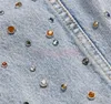 Vrouwen regenboog diamanten kralen denim jas steentjes jeans bomber jas kristal vest high taille aline rok 2 stks set 240412