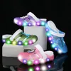 Детские скольжения светодиодные светодиоды пляжные сандалии пряжки на открытом воздухе кроссовки. Размер обуви 20-35 A6BW#