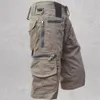 Militärlast shorts män taktiska joggar shorts fasta färg multi fickor sommar avslappnad fit rak last shorts streetwear 240410