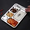 Tigelas 1pc Aço inoxidável Dividido Bandeja de almoço Placa de recipiente para cantina escolar 6/7 Seção