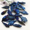 Decorative Figurines Natural Black Tourmaline Peacock Feather Electroplated Crystal Healing Reiki Mineral Specimen Diy Home Decoration