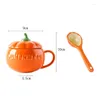 Tasses Halloween Creative Pumpkin Mug tasse en céramique avec soupe à la cuillère Petit-petit-déjeuner d'avoine pour les enfants