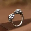 Cabeças retro retro de prata Real anel de besta divina para homem mulher S925 Sterling Lion Heads Rings Fine Jewelry240412