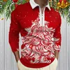 Mens Christmas Shirt Snowflake Digital Gradient Printing Christmas Holiday Lapel Half Zipper Long Sleeve Shirt For Family Party