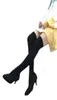 Chaussures pour chaussettes pour dames chaton solide talon sur les bottes du genou slipon cuisses hautes chaussures de pompe chaussure de chaussette pour femmes chaussures d'hiver6374666
