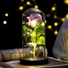 Dekorativa blommor rosor glas täcker guldfolie med LED -lampor jubileum gåva konstgjord evig blomma julvalentin dekoration