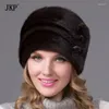 Basker Russian Winter Fur Hat For Women äkta Mink Cap med blomstil 2024 Varm av hög kvalitet eleganta damer DHY-64