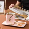Cups Saucers Creative Bag Shape Ceramic Cup Saucer Golden Edge Design 310ml Tea Set High Temperature Resistance With Spoon