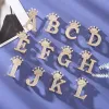 Luxury Crystal Brooch Crown Alphabet A-Z Letter Lapel Pin Women Rhinestone Metal Glossy Collar Pin Scarf Clothes Decor Jewelry