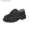 Кроссовки мальчики черная кожаная обувь Soft Performance 2023 Весна/лето новая британская форма стиля детская мода Q240412