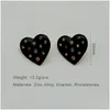 Stud Earrings Black Epoxy Metal Post Heart For Women Colorf Glass Stone Large Statement Studs Vintage Fashion Style Party C1181 Drop D Otftw