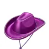 Chapéus de aba larga iluminam cowboy para mulheres penas fofas led chapéu de cowgirl de solteira figurina de fantasia vestido de festa