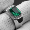 Royal Sapphire Pierścień Męskie Trendy Pure Srebrny Dominujący Emerald Diamond Live Coush Prezent