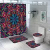 Duş perdeleri boho mandala çiçek perde setleri bohemia etnik renkli yıldızlar kumaş banyo seti kaymaz halı tuvalet kapağı kapak banyo mat