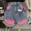 Dreizehn Reihen Frauen neu 2023 Casual Design Sense Mode vielseitiger Stil koreanischer Krawatte gefärbte Weitbein -Denim -Shorts