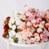Fleurs décoratives thé artificiel rose vintage de soie hydrtenge Bud Big Bouquet Marriage de maison de Noël Retro Fake Flower fête DIY DÉCoration