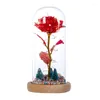 Dekorative Blumen hochwertige Glasabdeckung Leuchtende Baum Gold Folien Rosen Weihnachtsgeschenke LED Leuchten Ornamente