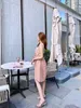 Basic & Casual Dresses designer Shenzhen Nanyou High end Xiaoxiangjia Spring/Summer New Slim Fit, Appearance, White Orange Pink Lace up Backless Dress 501P