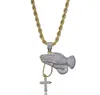 Main de prière avec collier pendentif croisé glacé à collier de zircon complet chaîne en or hip hop pour hommes bijoux1344044