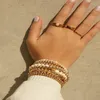 Beaded Strands CHIAO 2021 Trendy 6 Pieces Multi Layers Layering Stacked Pearl Gold Ball Beaded Bracelets Set309r