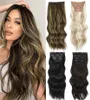 AISI HAIR Synthetic 4pcs/set Long Wavy Hair Extensions Clip In Ombre Blonde Dark Brown Thick pieces W2204011406538