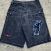 Mäns jeans jnco denim shorts y2k harajuku tärningar 7 grafik grafik gata hip hop lösa män och kvinnor hög midje basketkläder tidvatten