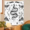 Tapissries Moth Snake Tapestry Wall Hanging Black White Moon Plants Flower Boho Room Art Home Decoration Tyg