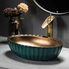 Lavandini da bagno d'arte in oro verde italiano di fascia alta lavabo per bagno di fascia alta lavandino per la lavandino del lavandino del bagno di lusso domestico A