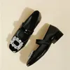 Sapatos casuais Crystal Buckle Mary Janes Woman Flats Patente Leather/Rebanho Saltos grossos Mocas de toe quadrado MUCCASINS MULHERES 2024