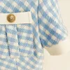 Kvinnors tankar Camis Autumn/Winter Star Style Style Lion Button Kort ärm Färgblock Woolen Twill Plaid Dress