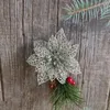 装飾的な花5PCSクリスマスシミュレーションフラワーホローゴールドパウダー15cmツリーペンダントホリデーデコレーション