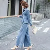 Womens denim Set Spring Female Korean Cowboy Two Piece Ladies Jacketwide Ben Pants Suit Lady Trousers 240412