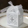 Gift Wrap 25/50Pcs Laser Cut Cross Flower Candy Box Sweet Wedding Favor Packaging With Ribbon Engagement Birthday Party Supplies