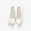 Dress Shoes Spring White Bow Pointed Shallow Mouth Satin Stiletto Bridal Wedding Banquet All-match Custom Women's Single