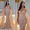 Fantastisk champagne sjöjungfru aftonklänningar eleganta med Cape Pearls Sweetheart paljetter Prom Dress Arabiska formella klänningar för kvinnor