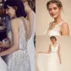BHLDN Beach Wedding Dresses Pretty Lace Applique V Neck Crystal Belts Bridal Gowns Custom Made Illusion Boho Wedding Dress