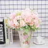 Dried Flowers Artificial Flowers Peony Sky Blue Fake Flowers Hydrangea High Quality Luxurious Bouquet Wedding Decoration for Home Table Decor
