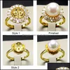 Jewelry Settings Gold Pearl Rings Diy Ring Setting Flower Zircon For Women Fashion Adjustable Size Christmas Gift Drop Deliv Dhgarden Dhxfl