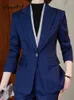 Pantaloni da due pezzi da donna in stile francese Office Elegante Office Donne Abbigliamento formale 2024 Blazer Fashion Sleeve Pannello streetwear