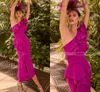 NY FUCHSIA MOR till brudklänningen 2024 Ruffle One Shoulder Mermaid Side Slit Gästklänningar Bröllopsfestklänningar Robe de Soiree