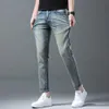 Summer Mens Jeans Designer Pants High-End Trendy 9-Point Jeans Men Slim-Fit All-Match byxor Small Feet Elastic 9-Points Pants Jeans Ripped Skinny Cowboy Pant 274 131