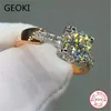 Geoki 18K Rose Gold Splated Perfect Cut Giamdań Test 1 CT D Kolor Pierścionka Weddła VVS1 925 Srebrna krowa Ring240412