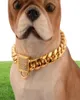 Diamond Buckle Dog Chain 14mm Pet Dog Collar Rostfritt stål Pet Gold Chain Cat Dog Collar Accessories8986244